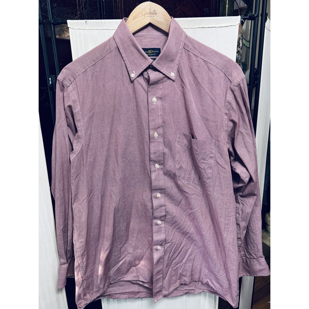 Club Room Mens M Red White Micro Check Pinpoint Regular Fit Dress Shirt